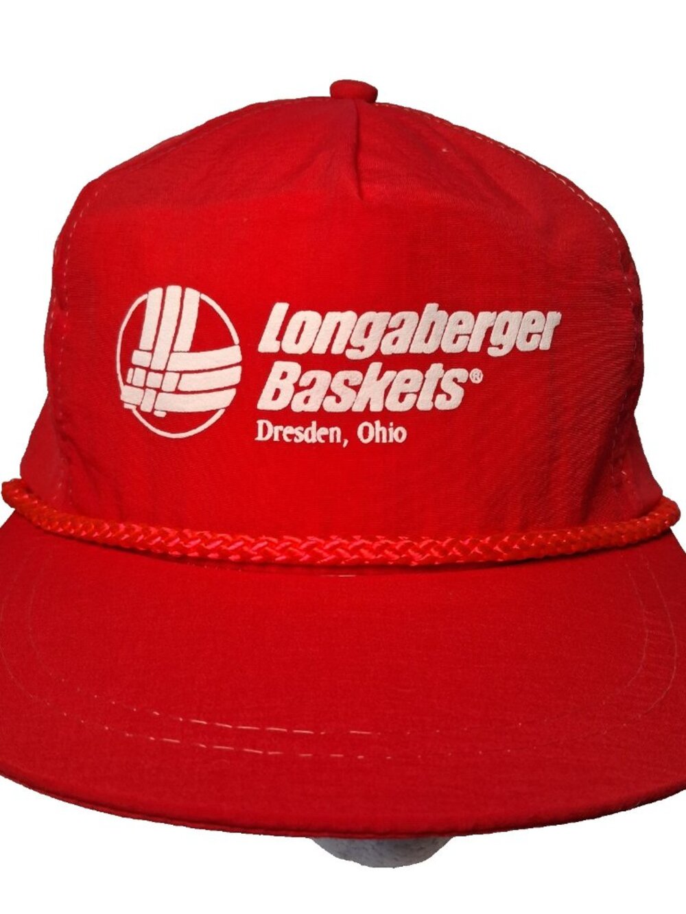 Vintage 1990s Longaberger Baskets Cap Hat Red Pink Nylon Snap Back Dresden Ohio